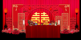 红色婚庆舞台背景红色舞台