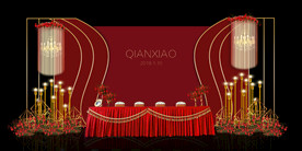 红色婚庆舞台背景红色舞台