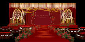 中式红色婚礼舞台背景