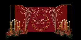 中式婚礼红色舞台背景