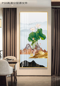 山水荷花装饰玄关画