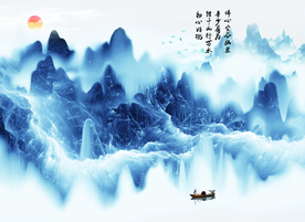 中式淡蓝山水背景