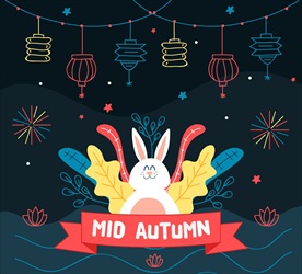 中秋节树叶兔子贺卡