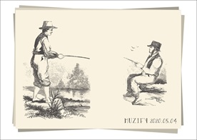 两个钓鱼的男子 素描画