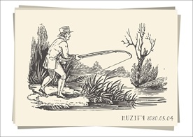 戴礼帽的垂钓男子 素描画