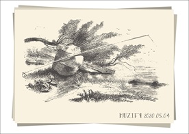 湖边的钓鱼竿 素描画