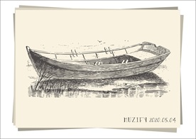 湖面的木船 素描画