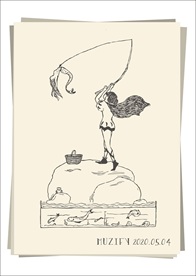 钓美人鱼的女子 素描画