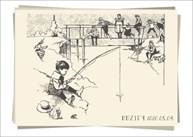 桥下的垂钓男孩 素描画