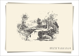 湖边垂钓的男子 素描画