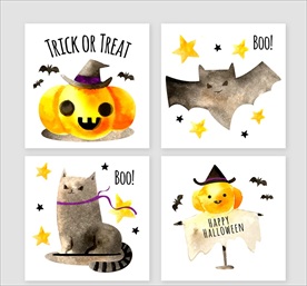 可爱水彩绘万圣节卡片