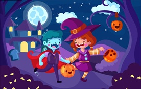 卡通万圣节夜晚儿童