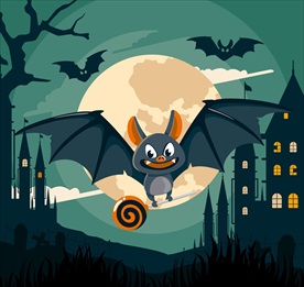 卡通夜晚飞行的蝙蝠