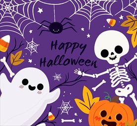可爱万圣节幽灵和骷髅