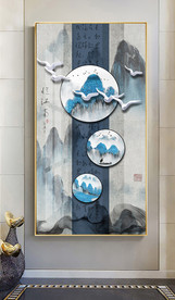 中式水墨山水飞鸟玄关