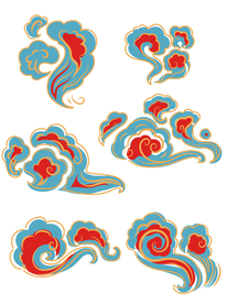祥云石绿敦煌色套图矢量素材