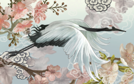 日本优雅的仙鹤插图psd