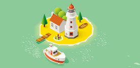 卡通度假孤岛海岛小岛小船