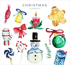 水彩绘画 圣诞节元素