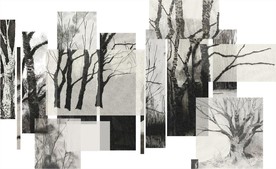 新中式线描硬笔树林组合画