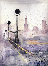 街道田园风景油画