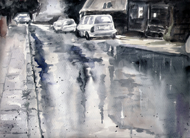 街道田园风景油画