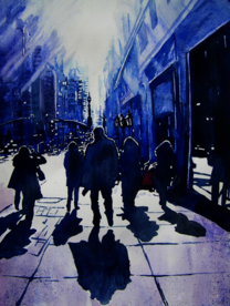 街道田园风景油画