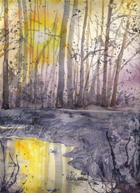 街道田园风景油画