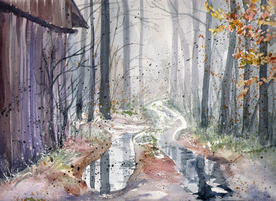 街道田园风景油画