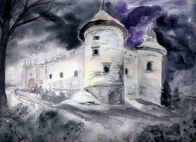 街道田园风景油画