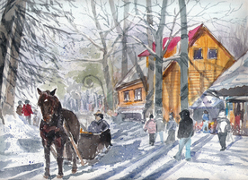 街道田园风景油画