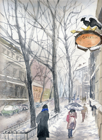 冬季树林街道风景油画