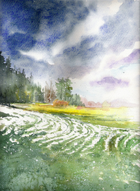 街道田园风景油画