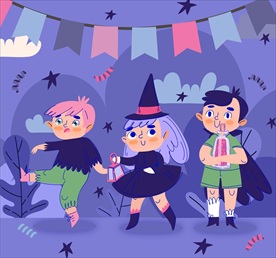 彩绘郊外夜晚万圣节儿童