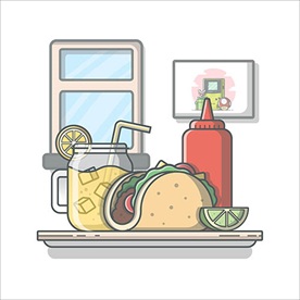 咖啡机与饼干牛奶卷饼插画