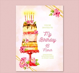 水彩生日蛋糕 生日邀请卡