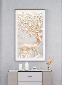 新中式发财鹿装饰画