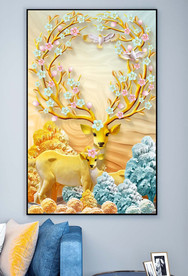 新中式发财鹿装饰画