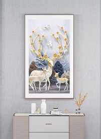 新中式发财鹿装饰画