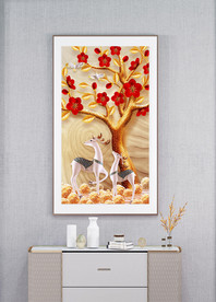 新中式发财鹿装饰画