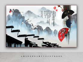 中国风山水建筑背景墙