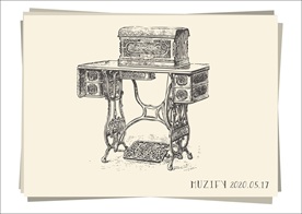 欧式复古缝纫机素描画