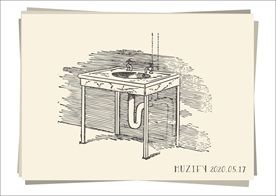 欧式复古洗手台素描画