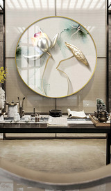 新中式圆形荷花装饰画.