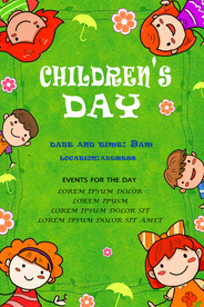 绿色卡通六一儿童节邀请函海报