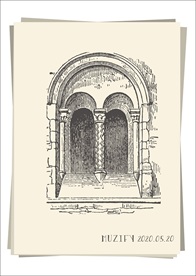 欧式复古拱门窗台手绘稿