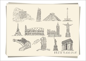 12款世界标志性建筑物手绘稿