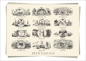 美国12个州印章手绘稿