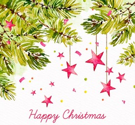 彩绘圣诞节节日松枝贺卡