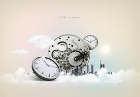 创意时间与天空成合背景